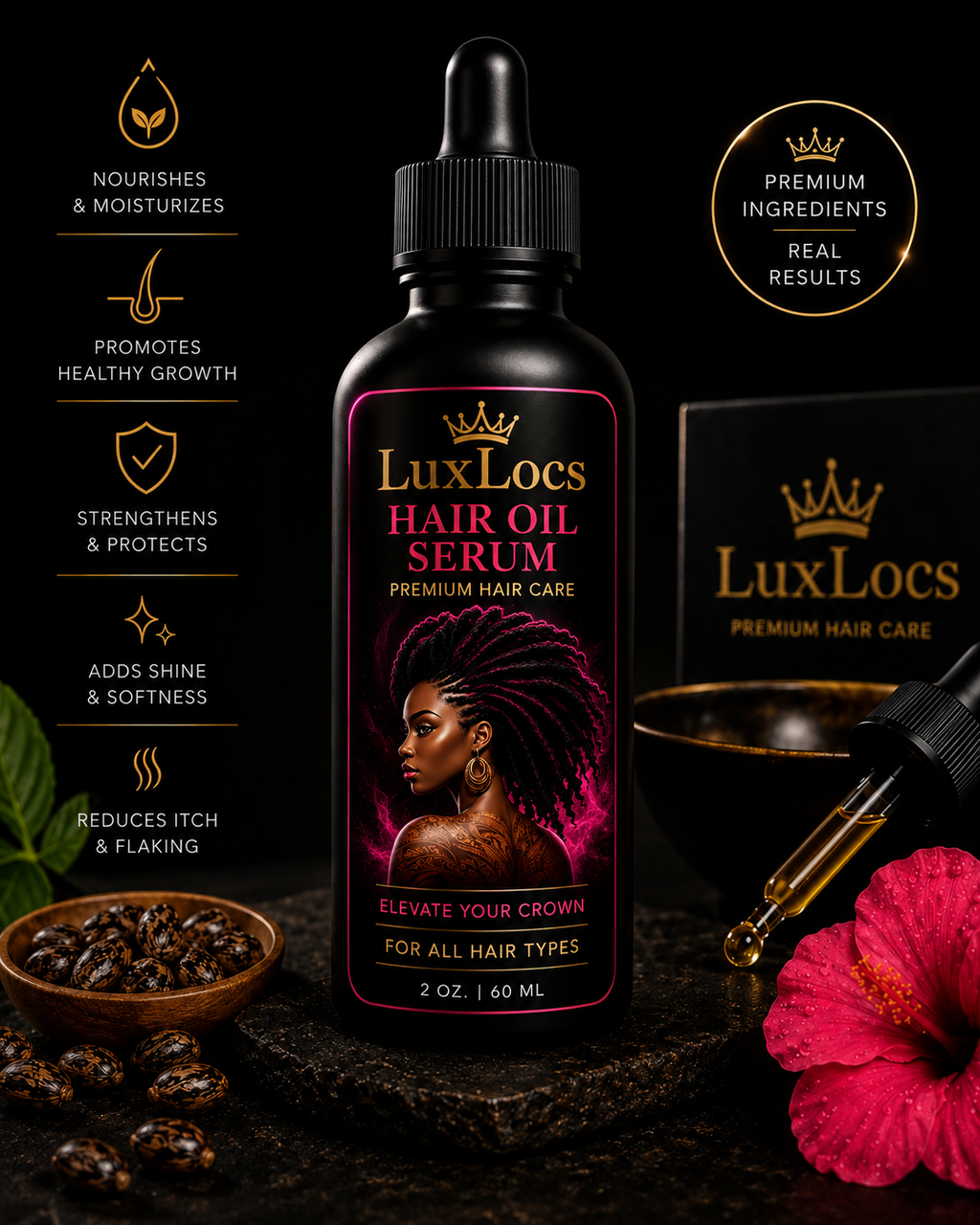 LuxLocs Premium Hair Oil Serum (2oz / 60ml)